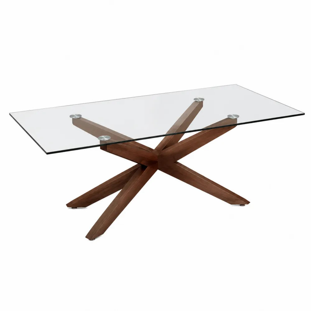Stół do kawy szkło hartowane prostokątny 120x60 cm drewno orzechowe