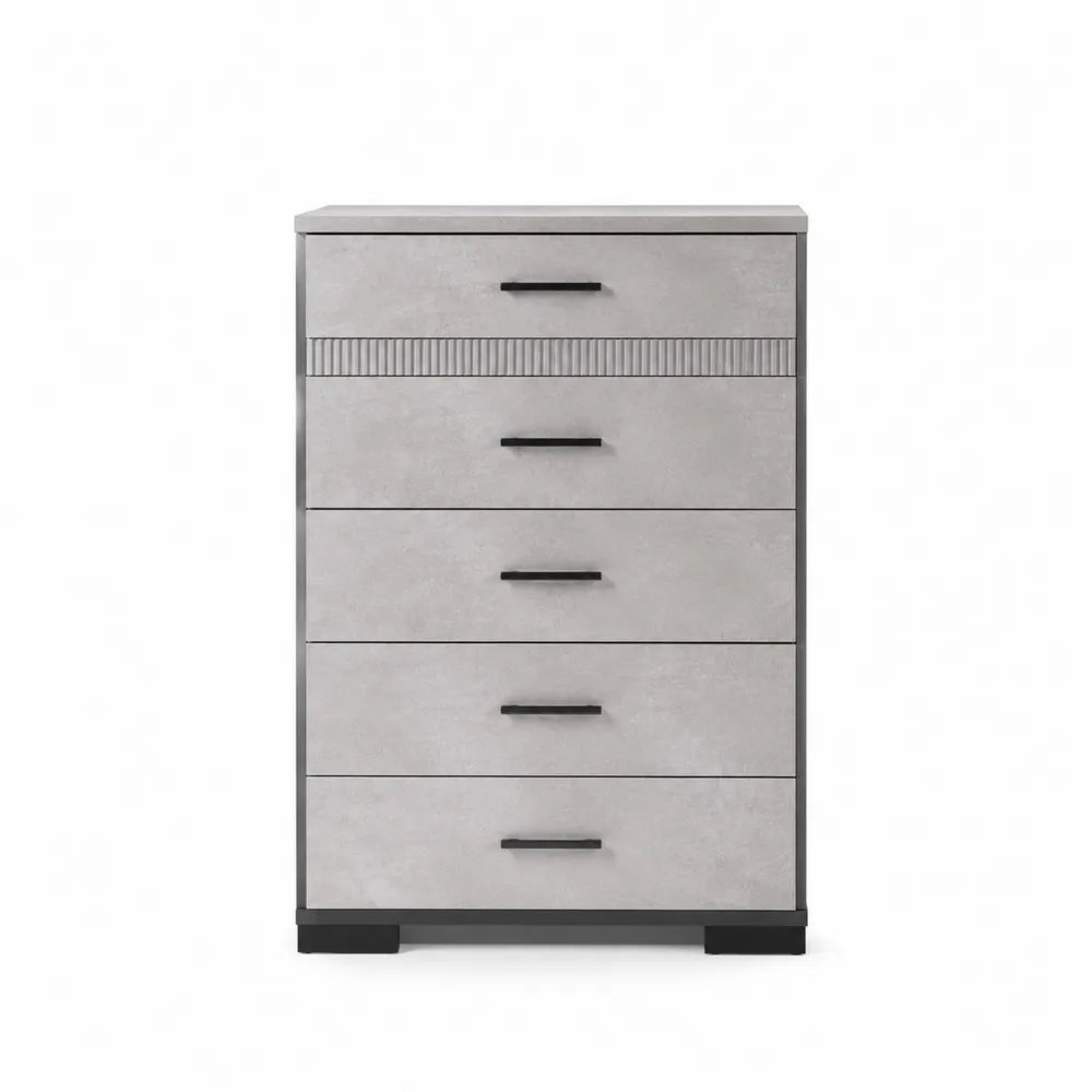 Szara komoda z 5 szufladami z MDF i metalu 120x80x40 cm