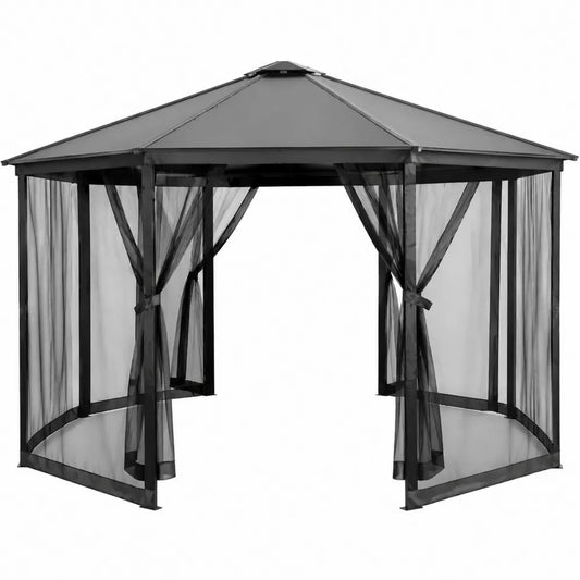 Pawilon ogrodowy z siatką, stal i poliester, 3x3x2.6 m, czarny