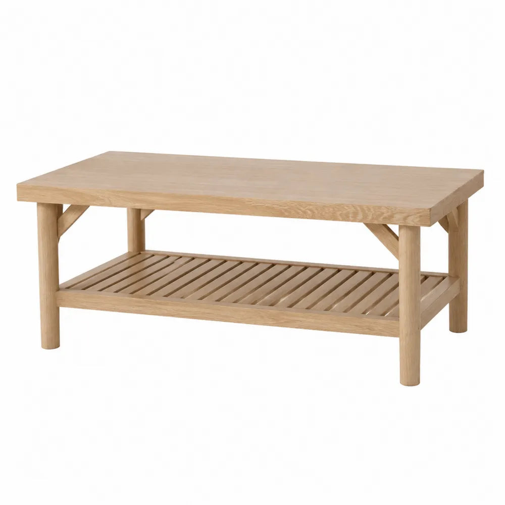 Stolik kawowy prostokątny z drewna dębowego z półką 120x60x45 cm beżowy