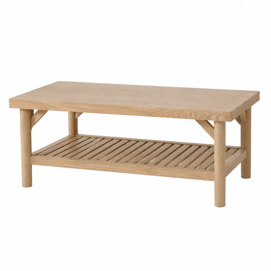 Stolik kawowy prostokątny z drewna dębowego z półką 120x60x45 cm beżowy