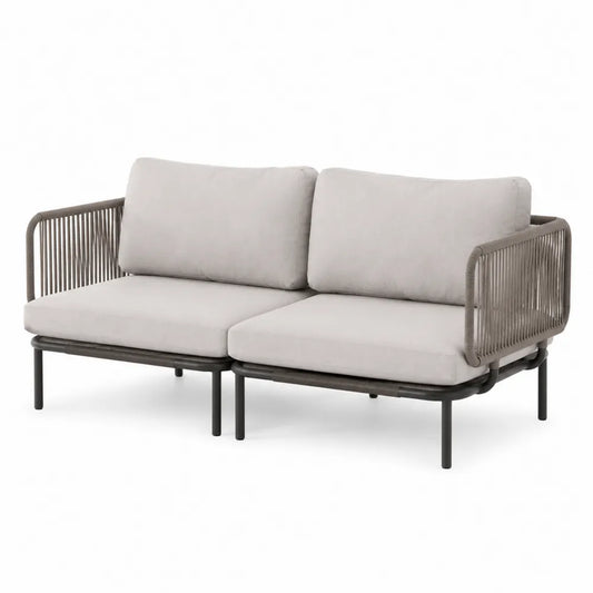 Podwójna sofa technorattan stalowa z poduszkami szara 170cm
