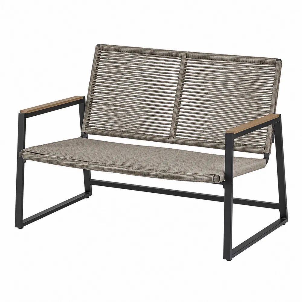 Ławka z metalową ramą i siedziskiem z liny, 120 cm, szaro-czarny
