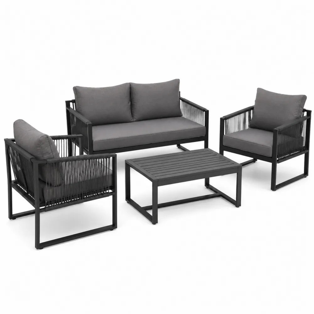 Zestaw mebli ogrodowych 4-częściowy aluminiowy z linami w kolorze szarym