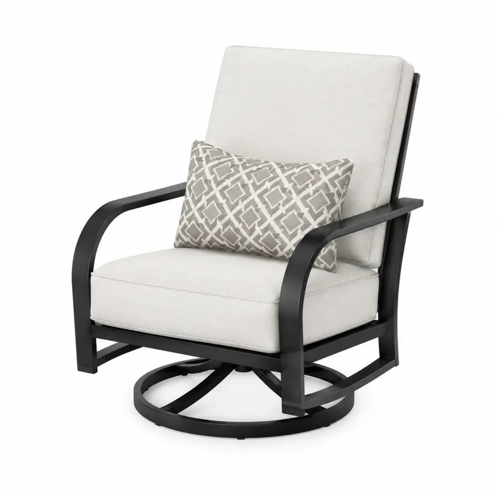 Metalowy fotel z funkcją obrotową, poduszka kremowo-szary