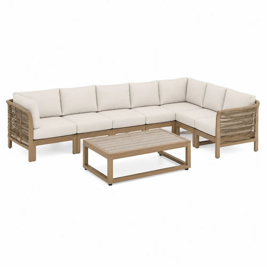 Drewniany zestaw ogrodowy z technorattanem beżowy 300x250x75 cm