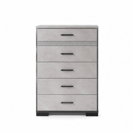 Szara komoda z 5 szufladami z MDF i metalu 120x80x40 cm