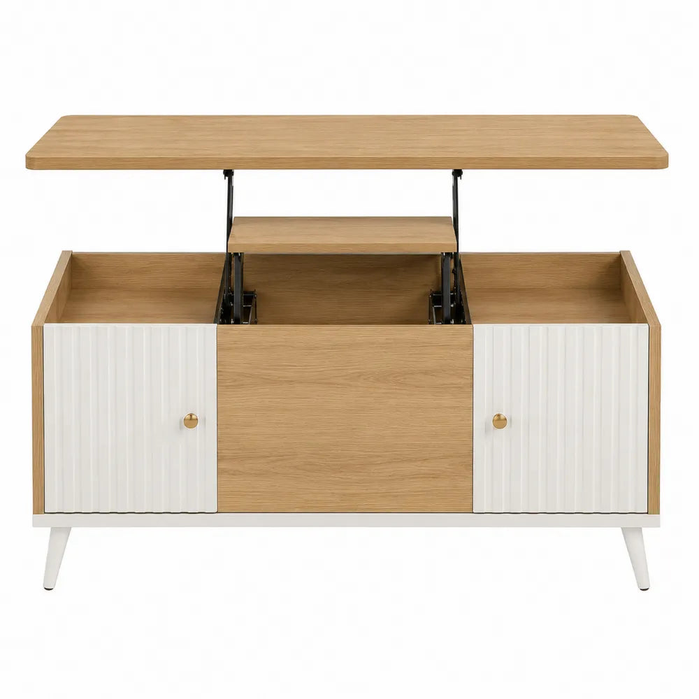 Stolik kawowy z podnoszonym blatem z MDF i dębowym fornirem 120x60x45 cm