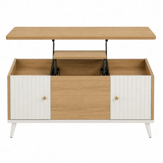 Stolik kawowy z podnoszonym blatem z MDF i dębowym fornirem 120x60x45 cm