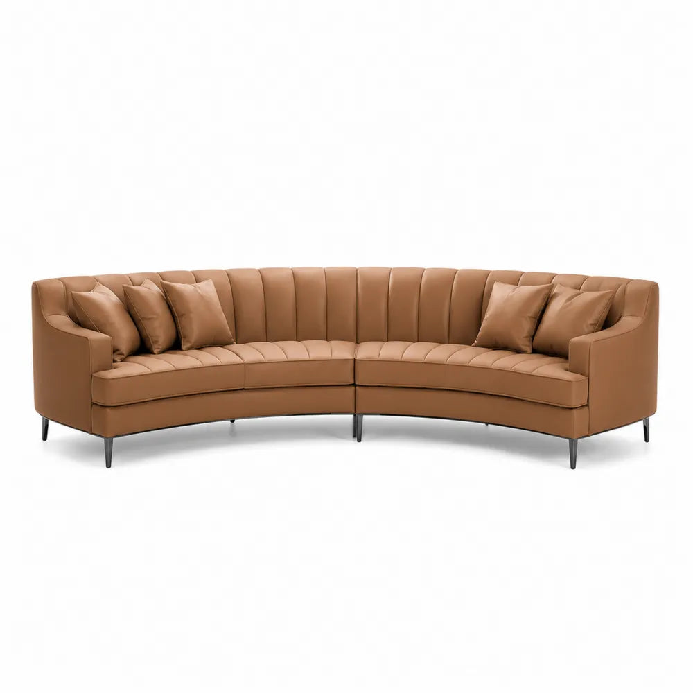 Skórzana sofa narożna półokrągła brązowa 300 cm