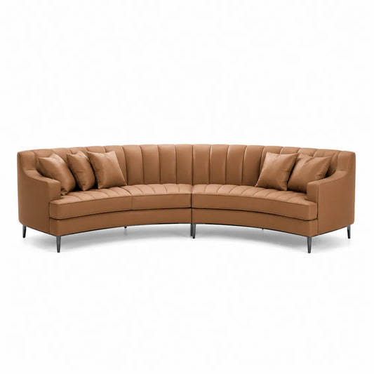 Skórzana sofa narożna półokrągła brązowa 300 cm
