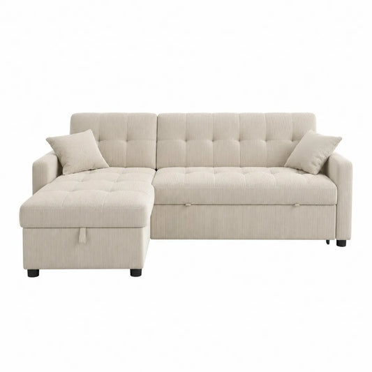 Narożna sofa rozkładana z sztruksu w kolorze beżowym 250 cm